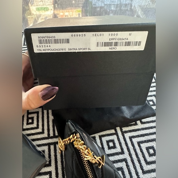 Saint Laurent Black Triangle Quilted Pouch Keychain - Picture 7 of 7